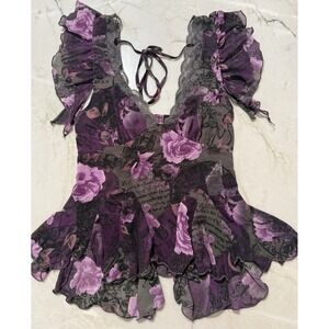 Kimchi Blue Urban Outfitters Purple Floral Lace Ruffle Fairycore Peplum Top XS